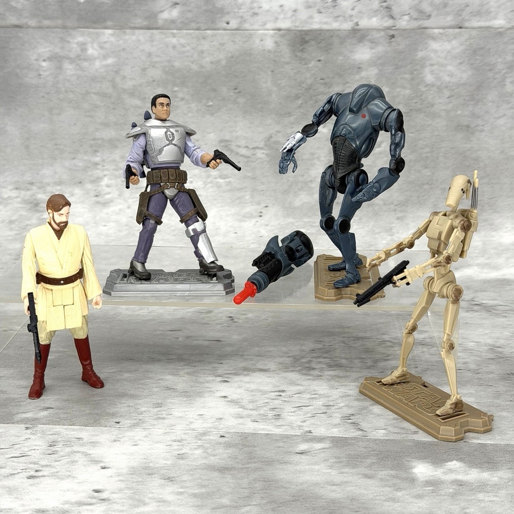 Star Wars Attack Of The Clones Action figure Lot Jango Fett Super Battle Droid
